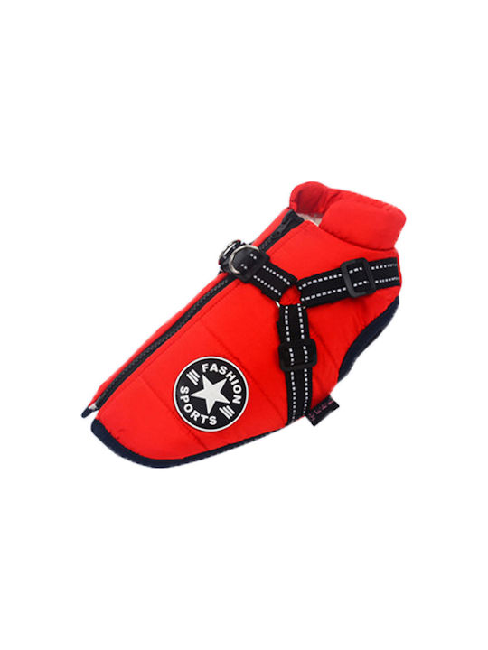 Denik Pets Μπουφάν Σκύλου Fleece / Αδιάβροχο Κόκκινο Large με Μήκος Ράχης 56 εκ.