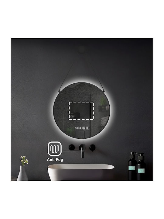 H2O Runder Badezimmerspiegel LED Berührung 70x70cm Schwarz