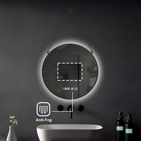 H2O Runder Badezimmerspiegel LED Berührung 70x70cm Schwarz
