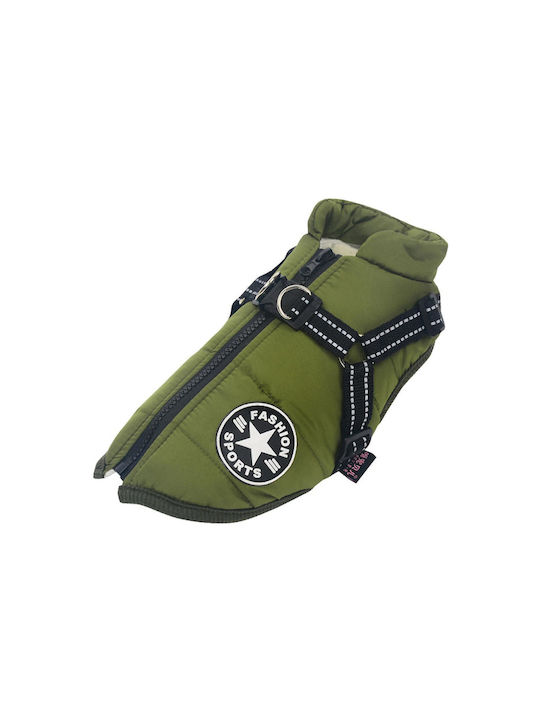 Denik Waterproof Dog Coat Fleece Lining & Support Straps Khaki XLarge Back Length 34cm