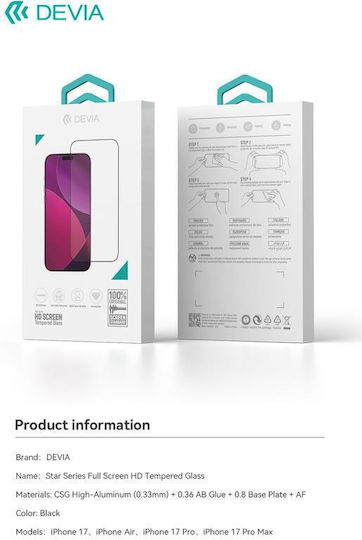 Devia 0.33mm Tempered Glass Μαύρο (iPhone Air)