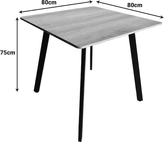 Squaro Square Table Kitchen Wooden with Metal Frame White 80x80x75cm