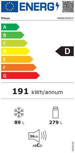 Pitsos Kühl-Gefrierkombination 368Es Total NoFrost H203xB60xT60cm. Inox PKNB39VIDT