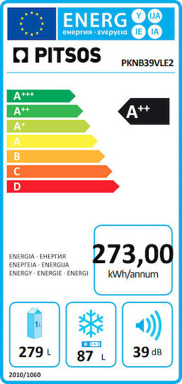 Pitsos Kühl-Gefrierkombination 368Es Total NoFrost H203xB60xT66cm. Inox PKNB39VLE2