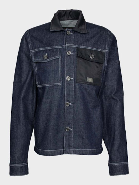 Long Sleeve Denim Overshirt in Regular Fit Solid Blue