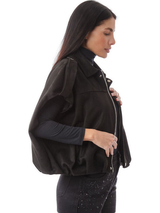 Women's Lifestyle Suede Jacket for Winter Black