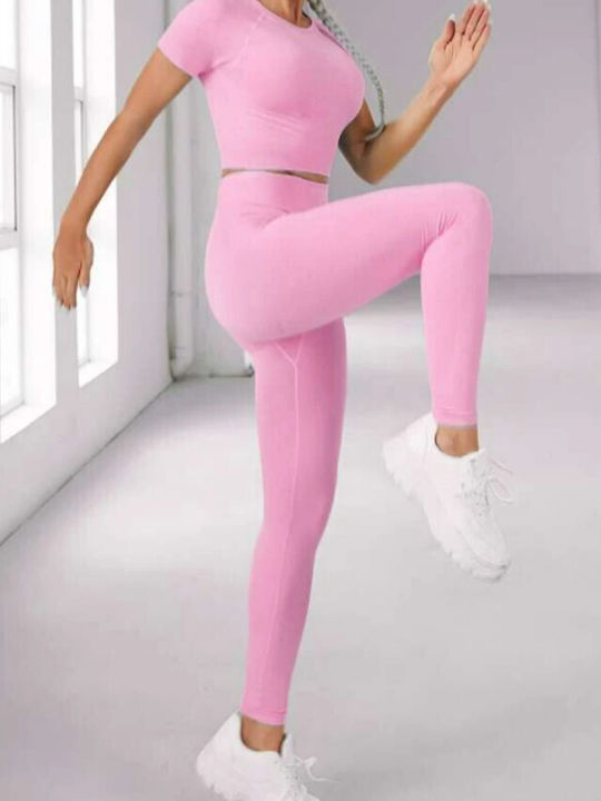 Instruire Set de femei cu Cropped Colanti Talie inalta Pink
