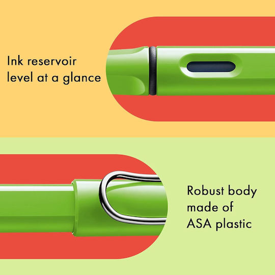 Lamy Safari Stilou Caligrafie Fine Verde Din Plastic Cu Cerneală Roșie