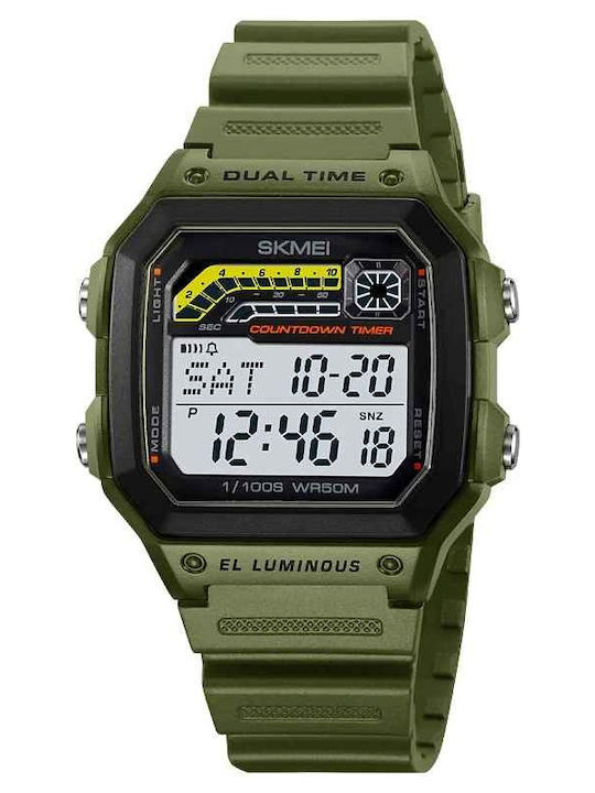 Skmei Ceas Digital de Bărbați 42,9mm cu Baterie cu Curea din Cauciuc Verde