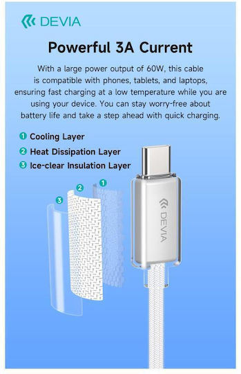 Devia Braided USB 2.0 Cable USB-C Male - USB-C 60W PD Gold 1.5m