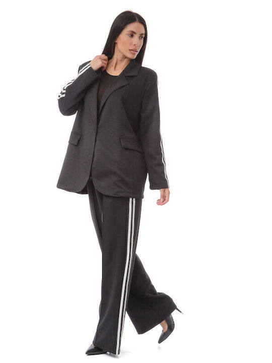 Set Pantaloni Negru Sacou Cu Dungi