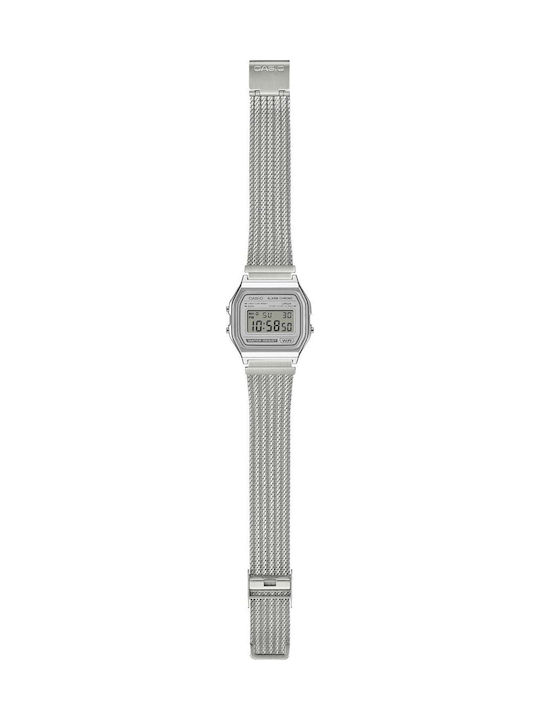 Casio Digital Men's Watch Chronograph Battery with Silver Metal Bracelet