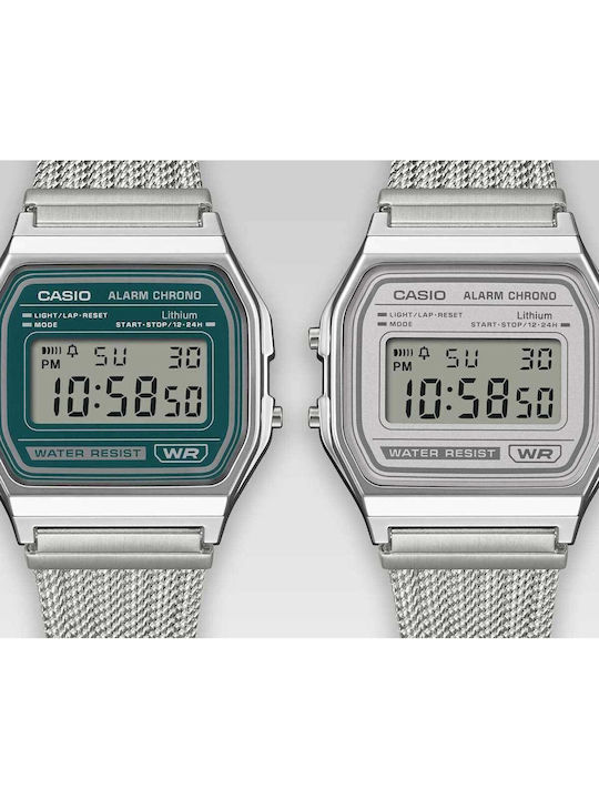 Casio Дигитален Мъжки Часовник Хронограф На Батерия със Сребриста Метална Гривна
