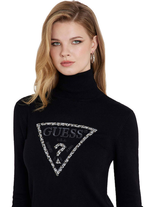 Bluza Damă Pulover Mânecă Lungă Cu Guler Înalt Negru