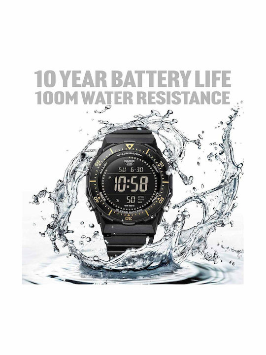 Casio Дигитален Мъжки Часовник Хронограф На Батерия с Черна Каучукова Каишка