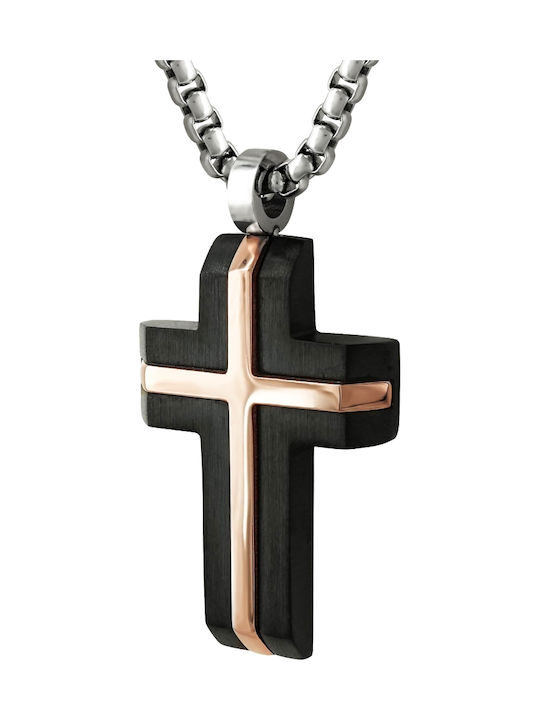 Kiriakos Gofas Schwarz Herren Kreuz aus Stahl mit Kette
