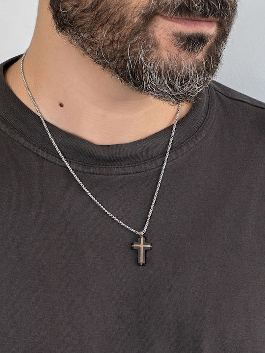 Kiriakos Gofas Schwarz Herren Kreuz aus Stahl mit Kette