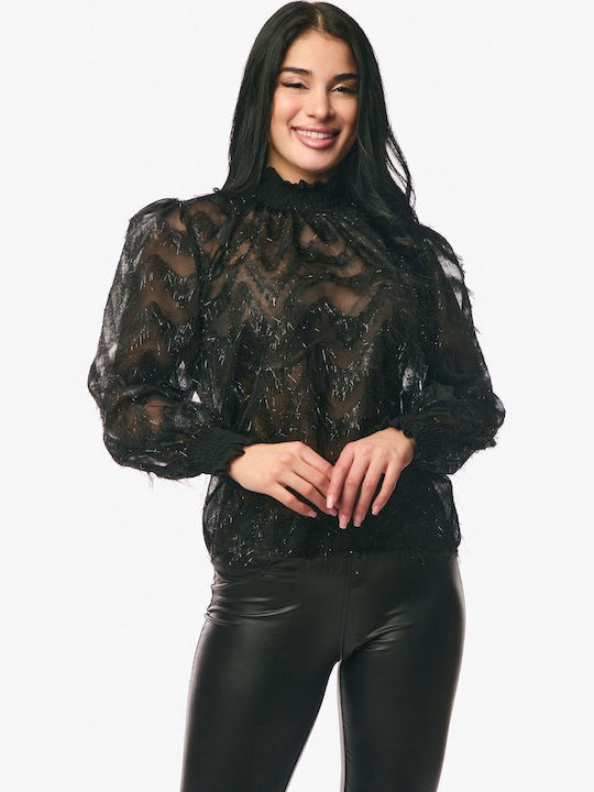 Damen Bluse mit Transparenz Black