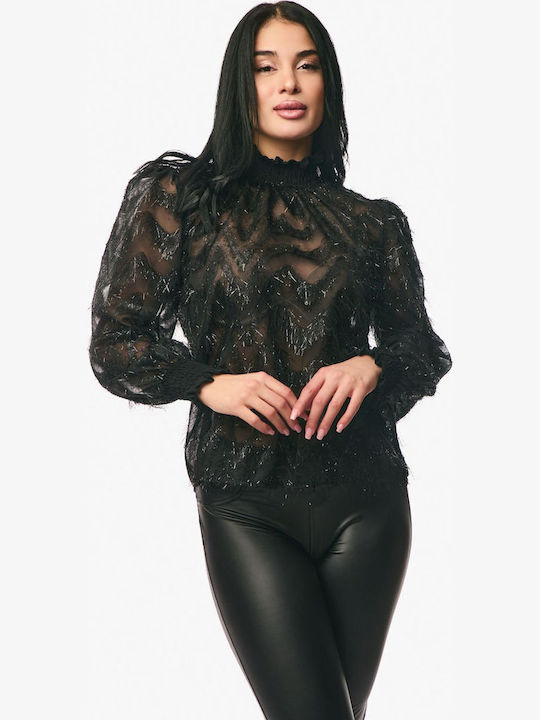 Damen Bluse mit Transparenz Black