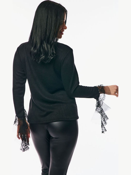 Damen Bluse mit Spitze & Transparenz Black