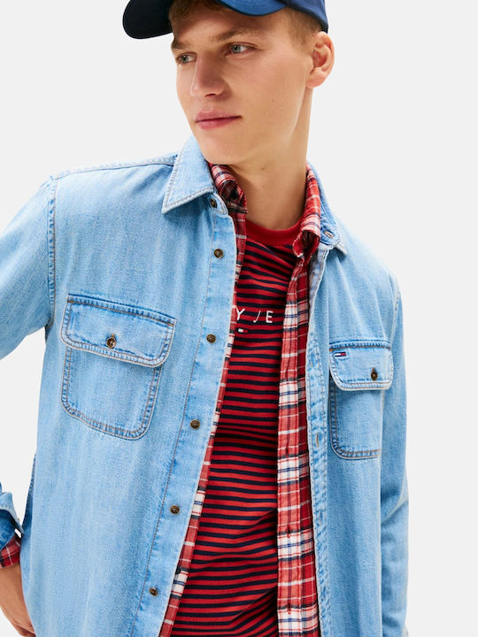 Long-sleeved Denim Shirt in Wide Line Denim
