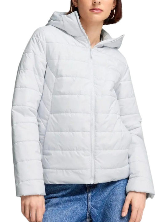 Women's Short Puffer Jacket for Winter with Hood White