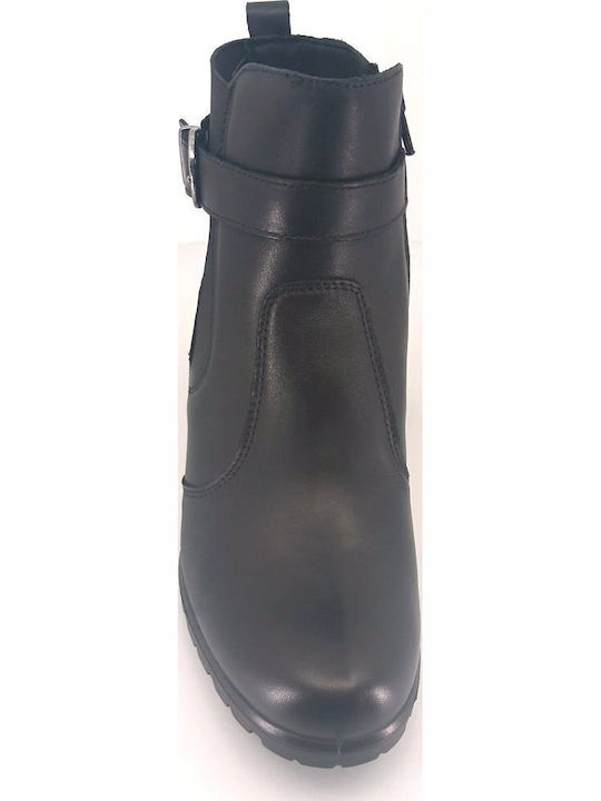 Leather Women's Ankle Boots with Medium Heel Black