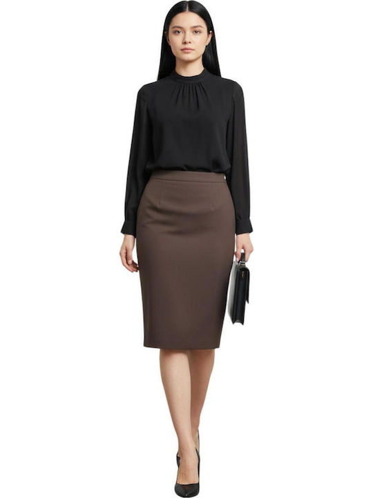 Pencil Midi Skirt Chocolate Brown