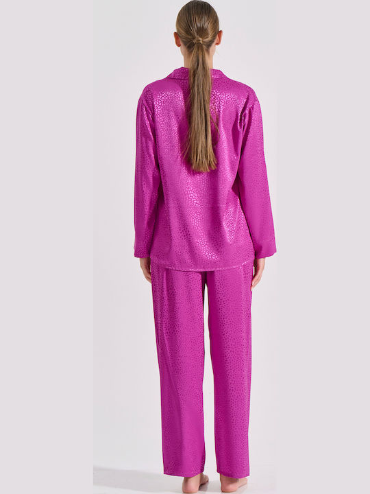Milena by Paris Χειμερινό Γυναικείο Σετ Πιτζάμας Magenta Milena by Paris Χειμερινό Γυναικείο Σετ Πιτζάμας Magenta