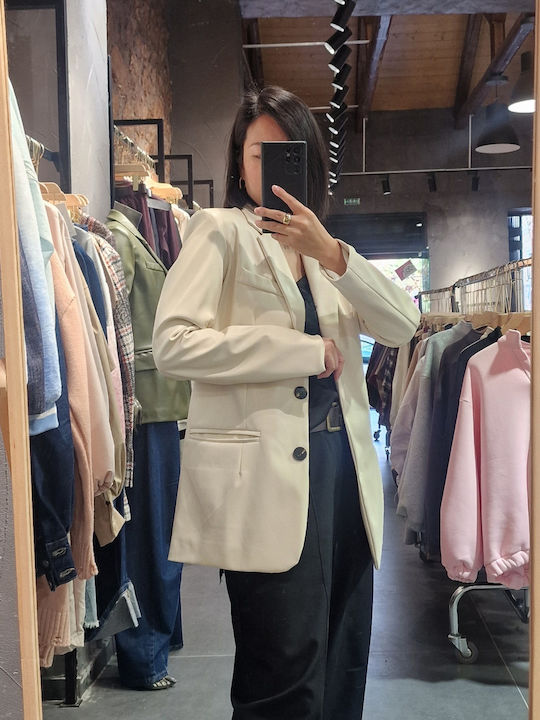 SweetFashion Женски Кожа Сако Beige