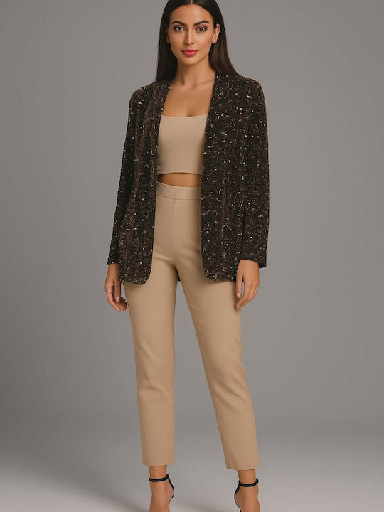 Floria Women's Blazer Brown with Sequins