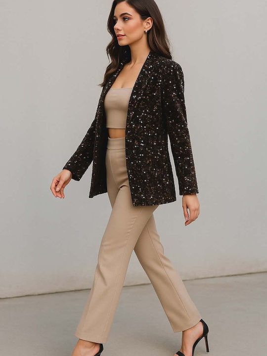 Floria Women's Blazer Brown with Sequins