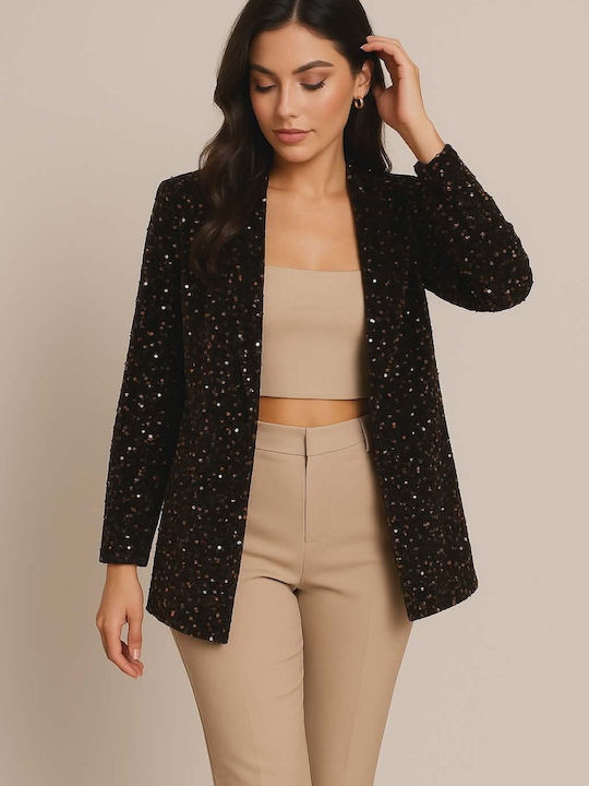 Floria Women's Blazer Brown with Sequins