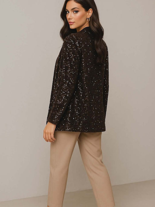 Floria Women's Blazer Brown with Sequins