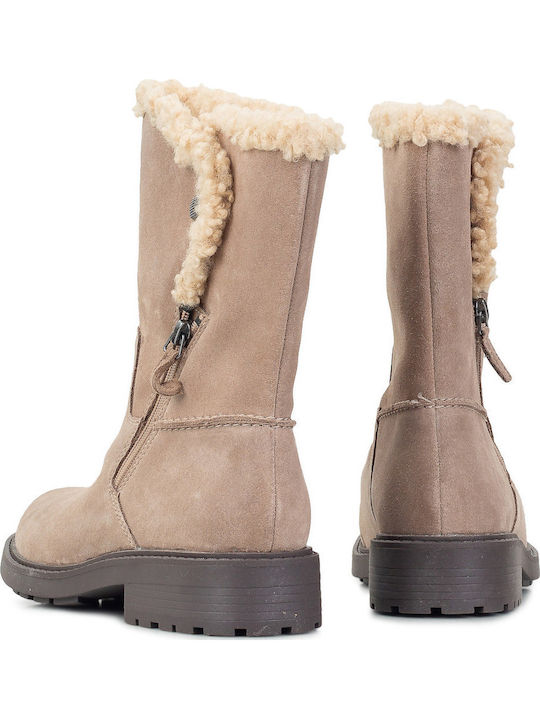Opal Zip Suede Women's Ankle Boots with Fur Gray