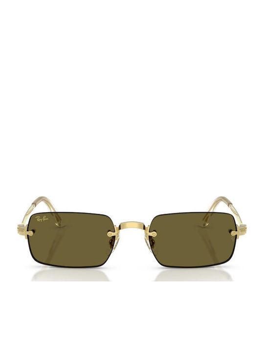 Ray Ban Unisex Sunglasses with Gold Metal Frame and Green Lens