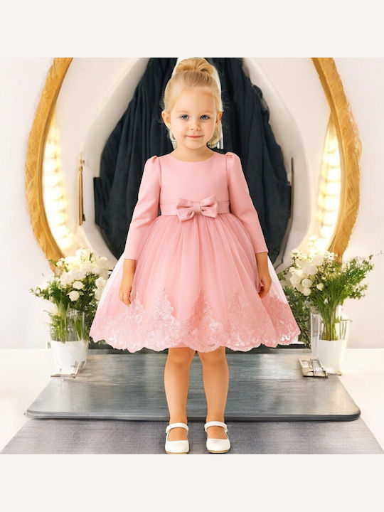 Children's Dress Long Sleeve Lace Dusty Pink
