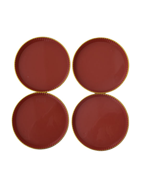 Set 4 Gentle Puff Round Trays Serving Appetizers Sweets Candies 15 Cm Red