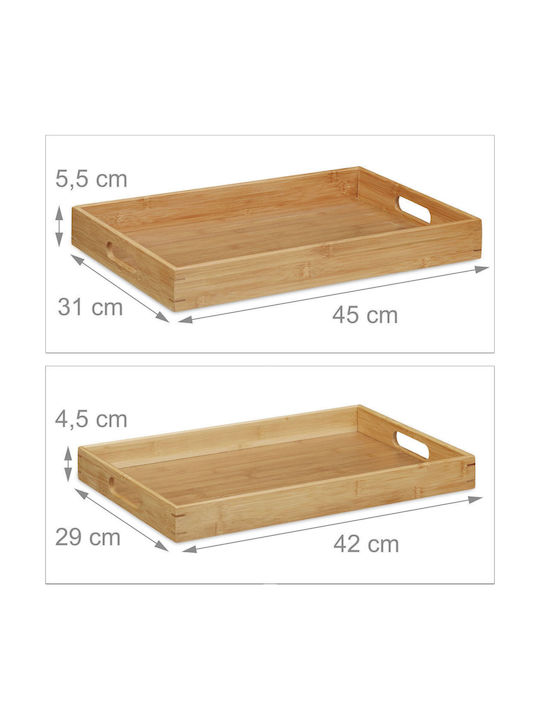 Relaxdays Bamboo Rectangular Serving Tray made of Bamboo with Handles in Beige Color 10020234 1pcs