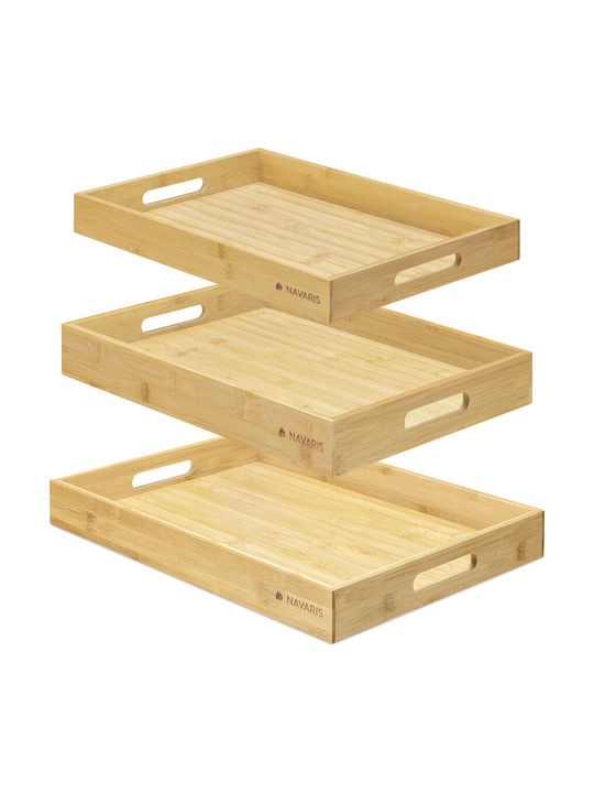 Navaris Bamboo Rectangular Serving Tray made of Bamboo with Handles in Beige Color 53446.03 1pcs