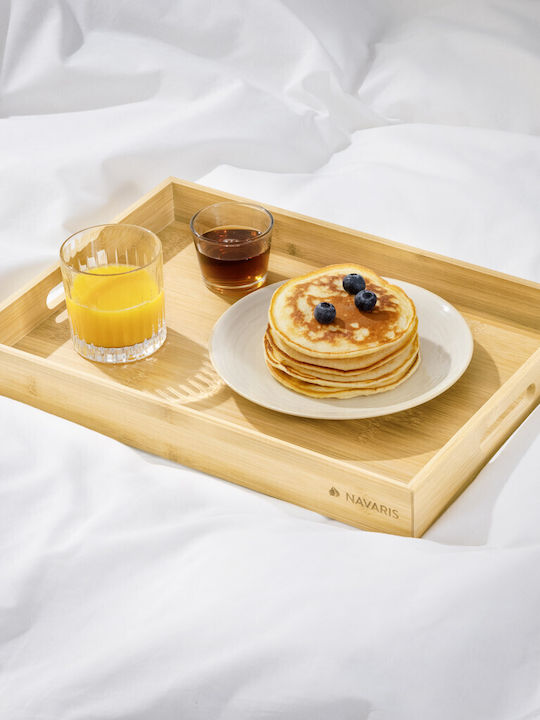 Navaris Bamboo Rectangular Serving Tray made of Bamboo with Handles in Beige Color 53446.03 1pcs