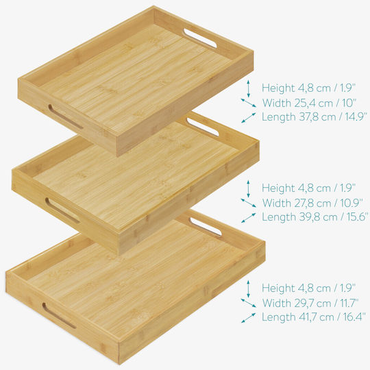 Navaris Bambus Dreptunghiular Tavă de Servire din Bamboo cu Mânere în Culoare Bej 53446.03 1buc