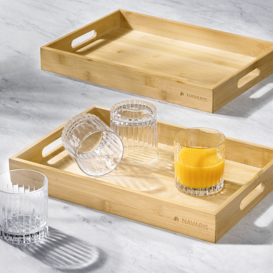 Navaris Bambus Dreptunghiular Tavă de Servire din Bamboo cu Mânere în Culoare Bej 53446.03 1buc