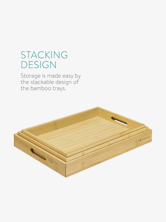 Navaris Bamboo Rectangular Serving Tray made of Bamboo with Handles in Beige Color 53446.03 1pcs