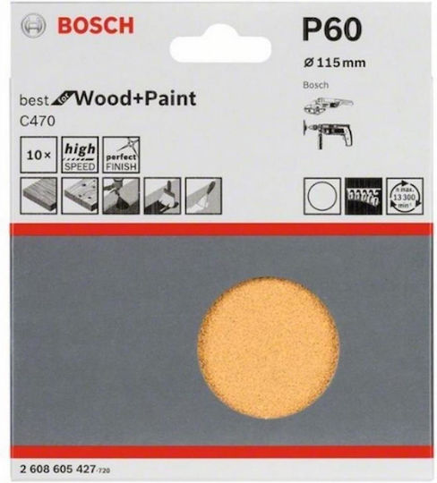 Bosch Orbital Sander Sanding Sheet K60 115x115mm Set 10pcs
