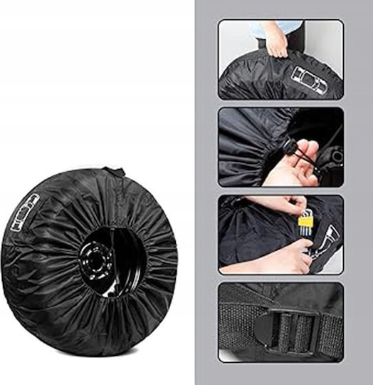 Set 4 Huse de Protecție pentru Depozitarea Anvelopelor Zola 15-20" Universale Reglabile Impermeabile Rezistente la Praf Negre
