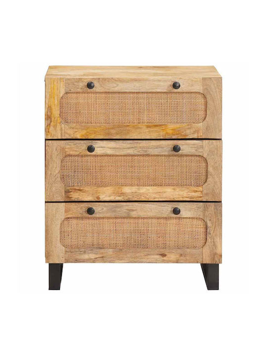 Συρταριέρα Κρεβατοκάμαρας aus Holz & Metall mit 3 Schubladen Coffee 60x33.5x75cm