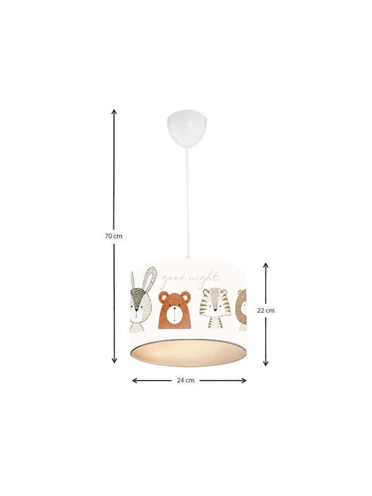 HomeMarkt Cute Animals Μονόφωτο Παιδικό Φωτιστικό Κρεμαστό από Ύφασμα 60W με Υποδοχή E27 Λευκό 30x70cm