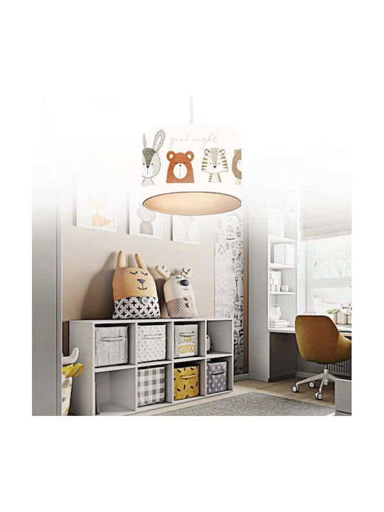HomeMarkt Cute Animals Μονόφωτο Παιδικό Φωτιστικό Κρεμαστό από Ύφασμα 60W με Υποδοχή E27 Λευκό 30x70cm