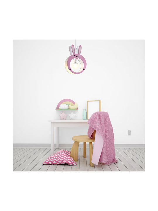 Aca Kids Wooden Single Ceiling Light E27 Bunny Pink 40W 24cm